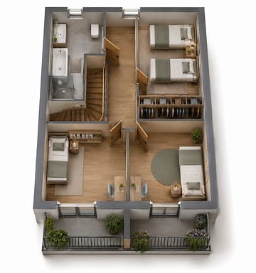 Exklusives Neubauprojekt - modernes Reihenhaus in Ennepetal - 150qm - Grundriss OG mit Balkon