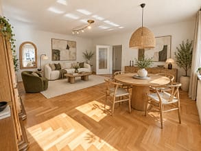 Mehr als nur vier Wände: Balkon, Grün und eigene Garage in Essen-Stadtwald - Wohnzimmer-KI-Mustereinrichtung
